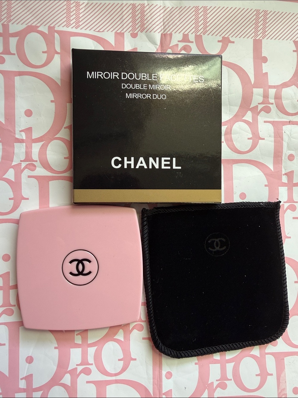 CHANEL Mirror Duo Pink Compact Mirror Duo with Velvet Dustbag